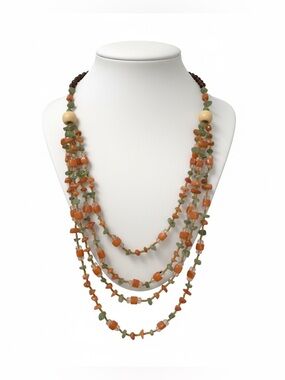 Multi-Strand Coral and Sea glass Green Beaded Women's Necklace Adjustable